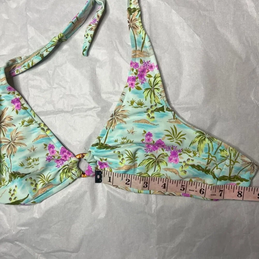 Y2K No Boundaires Floral Tropical Halter Bikini Top